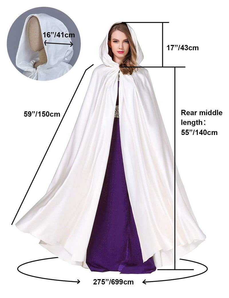 BEAUTELICATE Women's Wedding Hooded Cape Bridal Cloak Poncho Full Length White - Image 5