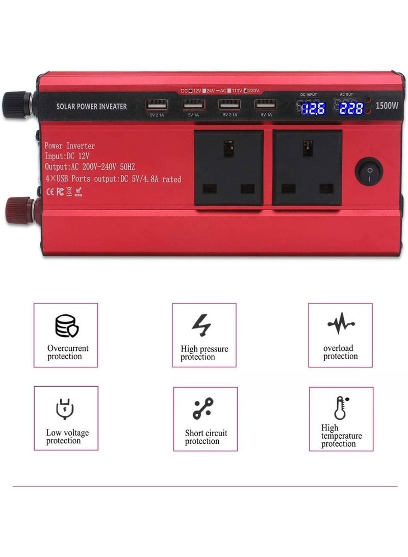 DLC 1500W Power Inverter 12V to 240V AC Car Converter with 3.1A 4 USB 4 AC Sockets Dual Car Adapter With LED Display DLC- IV212 - Image 4