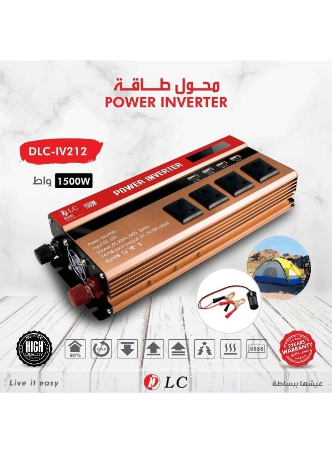 DLC 1500W Power Inverter 12V to 240V AC Car Converter with 3.1A 4 USB 4 AC Sockets Dual Car Adapter With LED Display DLC- IV212 - Image 1