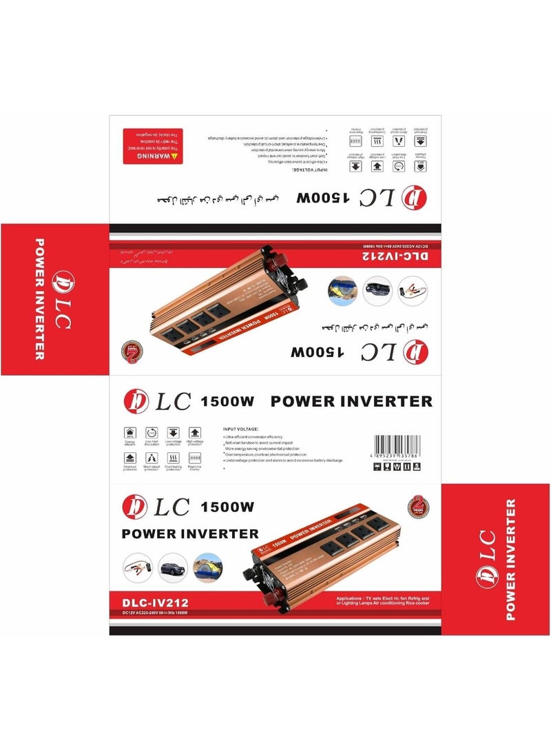 DLC 1500W Power Inverter 12V to 240V AC Car Converter with 3.1A 4 USB 4 AC Sockets Dual Car Adapter With LED Display DLC- IV212 - Image 5