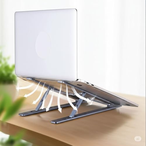 myl Aluminium Laptop Stand, 7 Angle Adjustable, Compatible with 9-15.6 inch Laptops, Foldable with Silicon Pads - Image 5