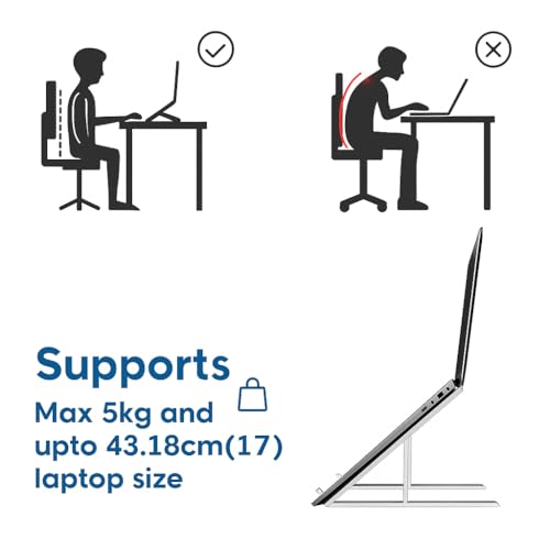 myl Aluminium Laptop Stand, 7 Angle Adjustable, Compatible with 9-15.6 inch Laptops, Foldable with Silicon Pads - Image 4