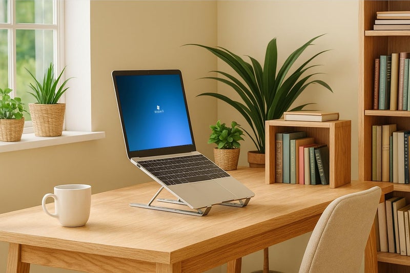 myl Aluminium Laptop Stand, 7 Angle Adjustable, Compatible with 9-15.6 inch Laptops, Foldable with Silicon Pads - Image 2