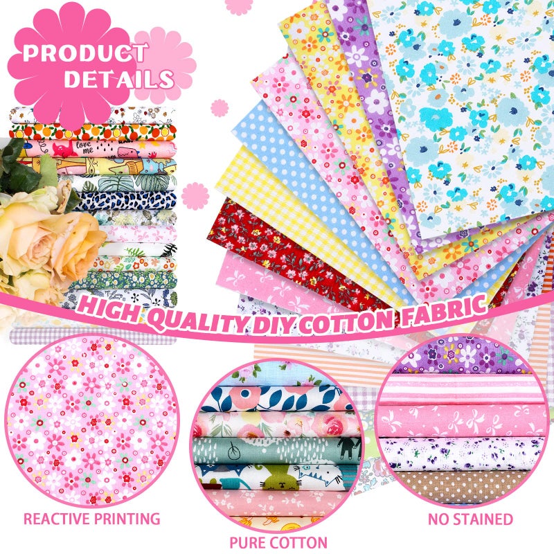 Tudomro 70 Pcs 10 x 10 Inch Cotton Fabric Squares Multicolor Quilting Fabric Bundles Precut Printed Patchwork Materials for Holiday DIY Crafts Cloths Handmade(Elegant Style) - Image 3