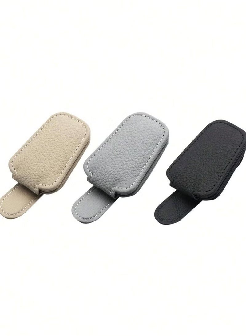 3 Pcs Magnetic Leather Sunglasses Holder for Car Visor – Premium Leather, Strong Grip, One-Hand Operation, and Easy Installation – Ideal Car Accessory for All Vehicles(Black Grey Beige) ﻿ - Image 3