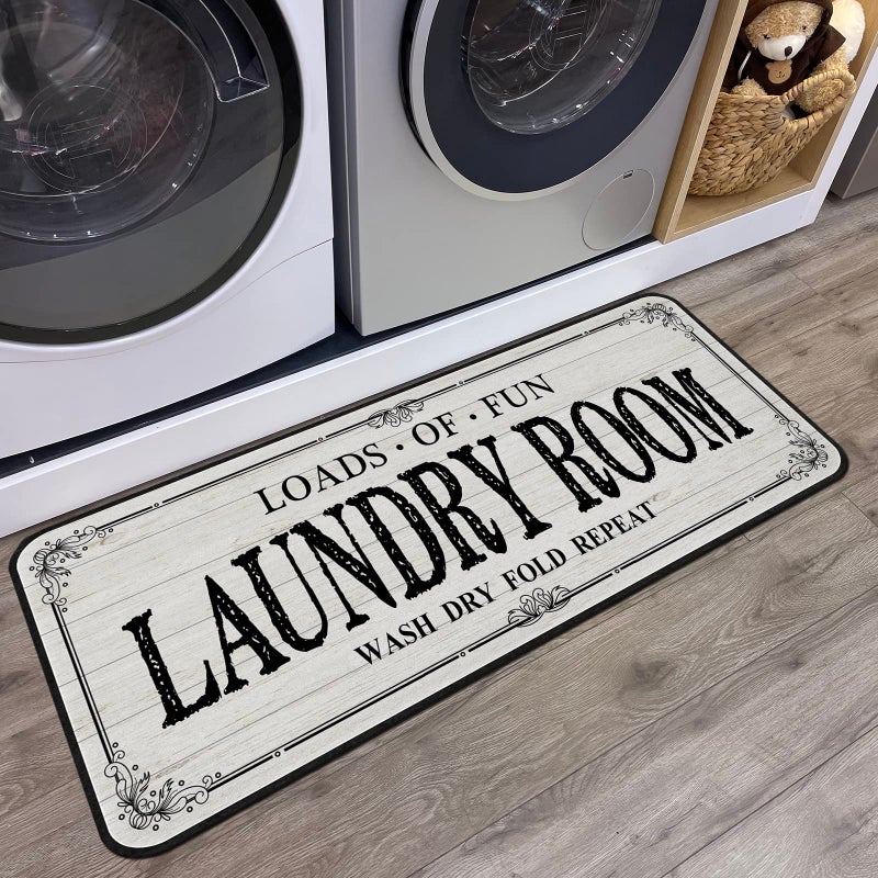 ROMAMIGO Laundry Room Rug Runner Non Slip Laundry Mats Mudroom Runner Farmhouse Kitchen Floor Mat Bathroom Laundry Room Decor Accessories(Beige, 20 X 47 inch) - Image 1