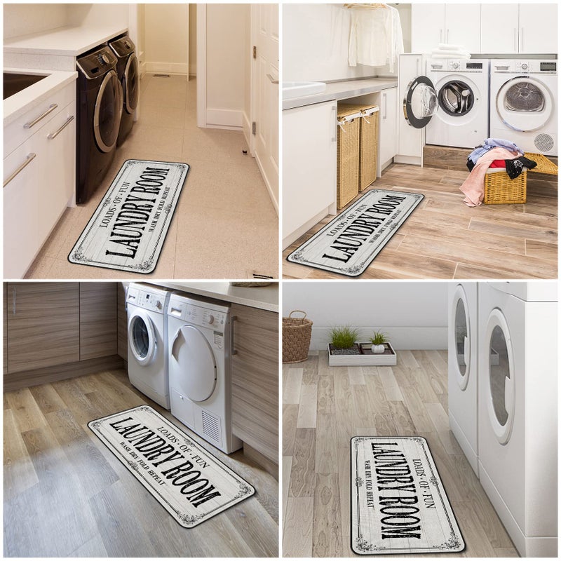 ROMAMIGO Laundry Room Rug Runner Non Slip Laundry Mats Mudroom Runner Farmhouse Kitchen Floor Mat Bathroom Laundry Room Decor Accessories(Beige, 20 X 47 inch) - Image 2