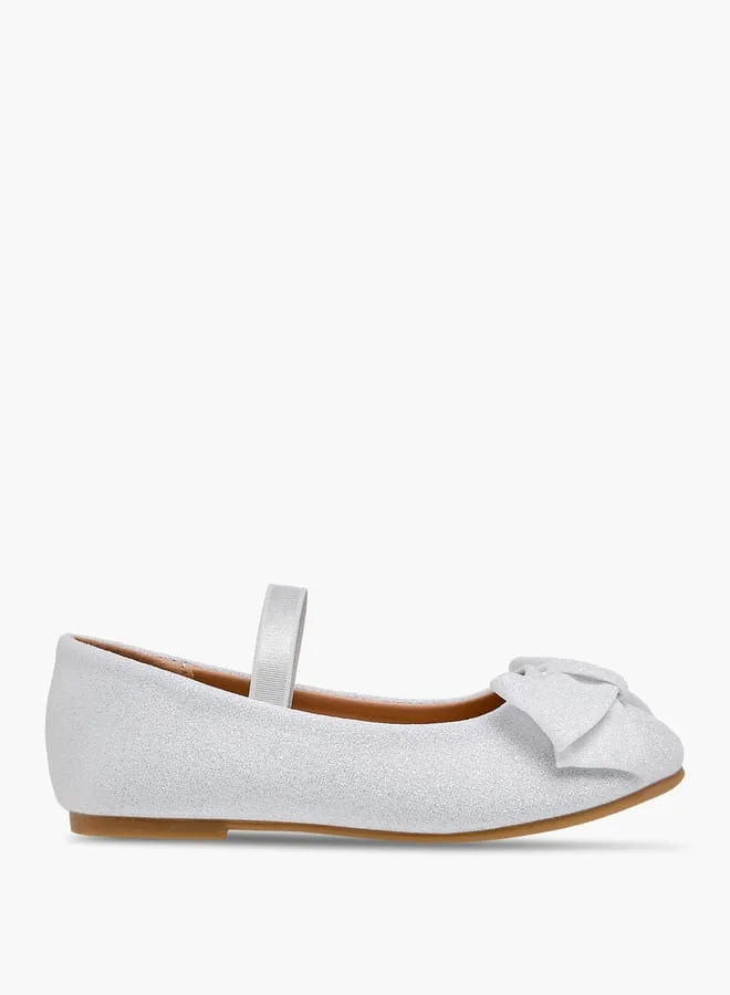 Girls Bow Embellished Ballerina Shoes With Elasticated Strap