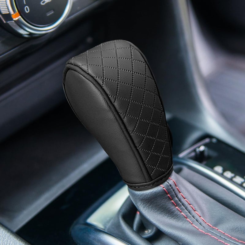 Leather Car Gear Shift Cover AntiSlip Dust Waterproof Gear Shifter Stick Protector Soft Breathable Universal Automotive Shift Knob Decoration Accessories Fit Car SUV Truck Black