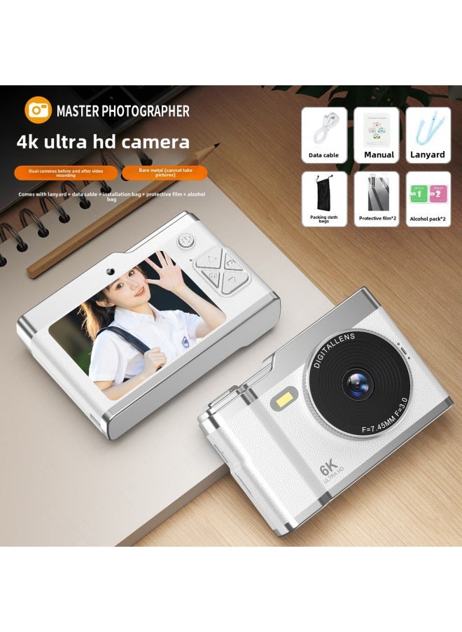 Generic High-definition Digital Student Party Camera Camera Campus Retro CCD Double Vlog Camera Travel Convenient Entry-level-Body Color:X8 White -64g Memory Card [android  - Image 1