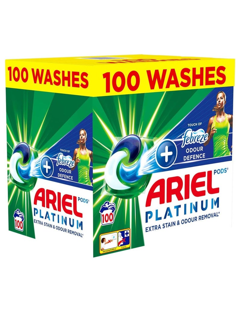 Ariel Platinum + Touch Of Febreze Odor Defense—100 Washing Pods/Tabs/Capsules, Laundry Detergent Tough of Stains, Soft on Babies Sensitive Skin  - Image 1