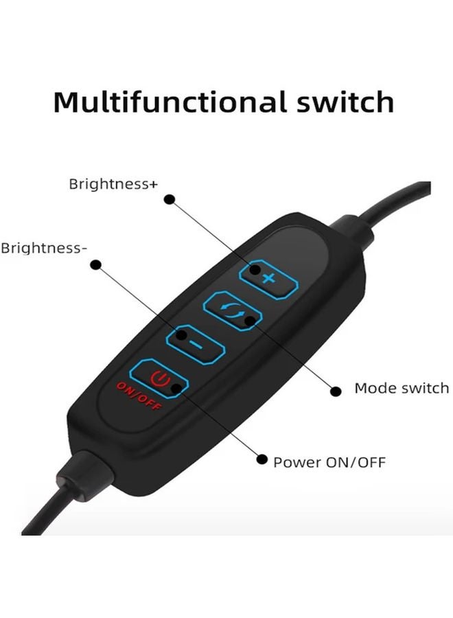 حلقة ضوء LED سوداء 8 بوصة مع حامل قابل لضبط الارتفاع لتسجيل الفيديو والتصوير والبث المباشر - Image 5