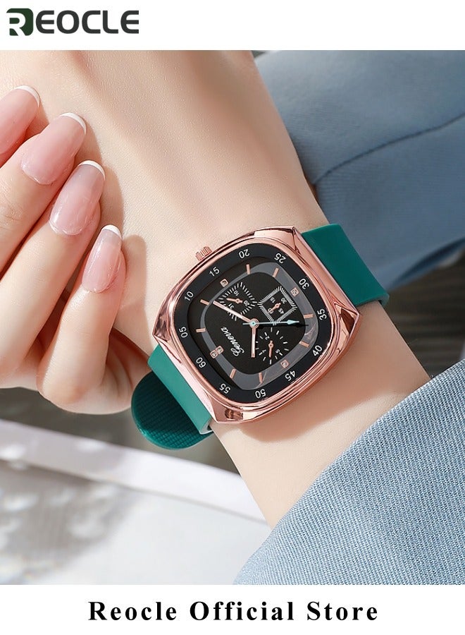 ريوكل ساعة يد ساعة كوارتز ساعة يد سهلة القراءة مع حزام من السيليكون ساعة يد دائرية مضيئة ذات قرص دائري ساعة أنيقة للتنقل والعمل ساعة يد موضة للنساء والرجال - Image 3