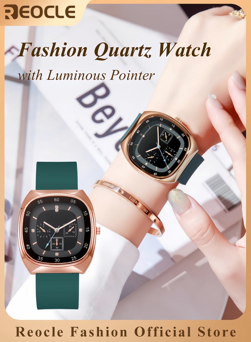 ريوكل ساعة يد ساعة كوارتز ساعة يد سهلة القراءة مع حزام من السيليكون ساعة يد دائرية مضيئة ذات قرص دائري ساعة أنيقة للتنقل والعمل ساعة يد موضة للنساء والرجال - Image 1