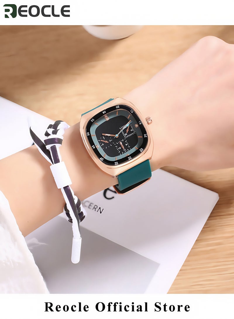 ريوكل ساعة يد ساعة كوارتز ساعة يد سهلة القراءة مع حزام من السيليكون ساعة يد دائرية مضيئة ذات قرص دائري ساعة أنيقة للتنقل والعمل ساعة يد موضة للنساء والرجال - Image 2