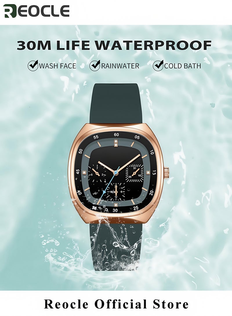 ريوكل ساعة يد ساعة كوارتز ساعة يد سهلة القراءة مع حزام من السيليكون ساعة يد دائرية مضيئة ذات قرص دائري ساعة أنيقة للتنقل والعمل ساعة يد موضة للنساء والرجال - Image 4