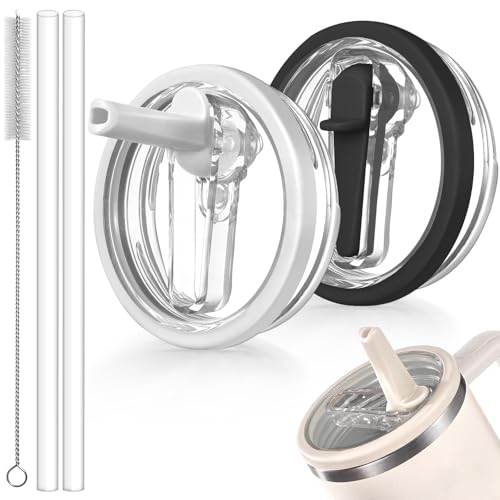 ANTAND 40oz Flip Straw Leak Proof Lid for Stanley H2.0 Quencher Protour Tumbler, 2 Pack Spill Proof Lid Replacement Straw Cover Top for 40 OZ Stanley Cup Accessories (White, Black) - Image 1
