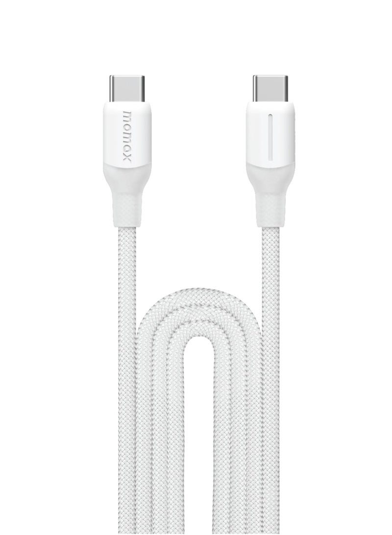 Momax Flow 100W USB-C to USB-C 2m Braided Cable, Fast Charging, and Data Transfer, White - Image 1