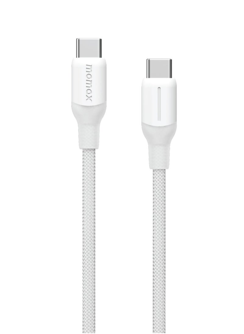 Momax Flow 100W USB-C to USB-C 2m Braided Cable, Fast Charging, and Data Transfer, White - Image 2