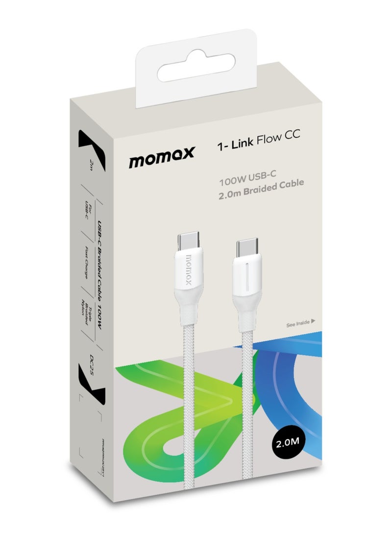 Momax Flow 100W USB-C to USB-C 2m Braided Cable, Fast Charging, and Data Transfer, White - Image 4