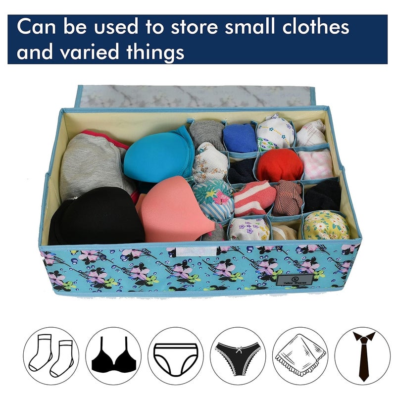 Yellow Weaves Yellow Weaves Undergarments OrganizerFoldable Storage Box with Lid for drawers Polyester Sky blue - Image 5
