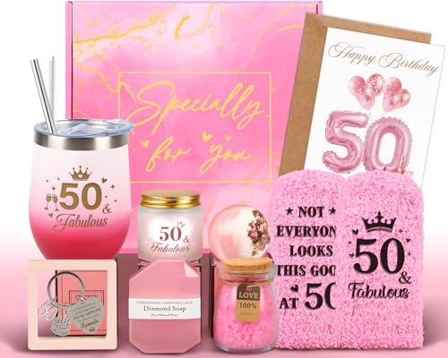 Giftota 50th Birthday Gifts for Her 50th Birthday Gifts for Women Self Care Relaxing Spa Basket Fabulous 50 Year Old Birthday Gift for Her 50 Year Old Gift Presents Ideas for Mom Wife Sister Friend Coworker - Image 1