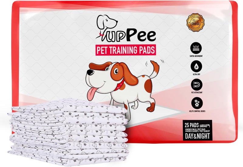PupPee Pet Training Pads, Super Absorbent, Water Proof, Non Slippery, 60X45cm, Medium, 25 Count - Image 1