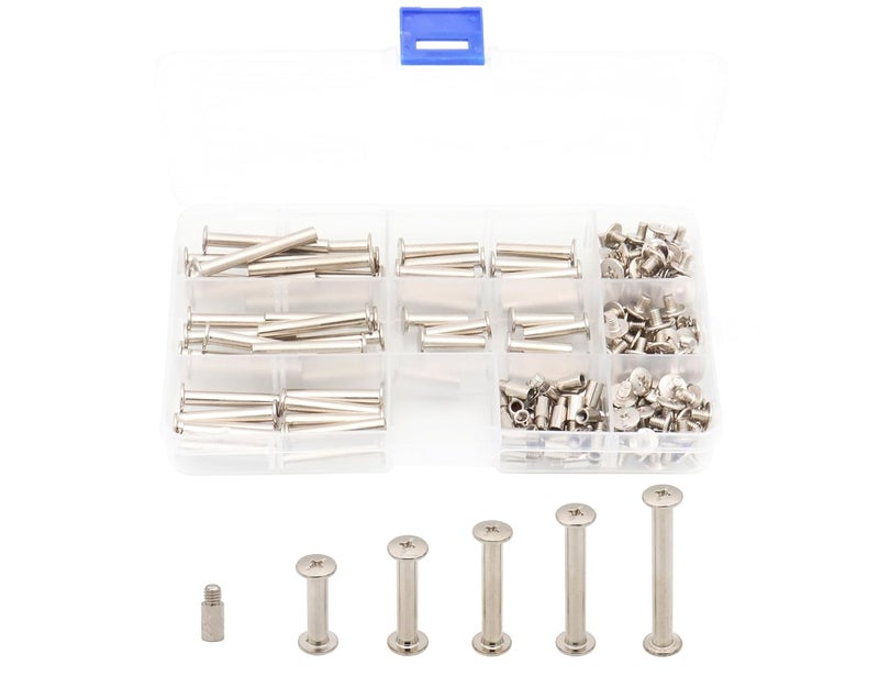 LBY 120pcs Phillips Chicago Screws, M5 x 20/25/30/35/40mm Binding Screw Posts, Binding Barrels and Screws Assortment Kit, with Extention Posts (20pcs), Nickel-Plated (Silvery) - Image 1