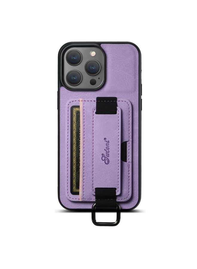 Suteni Case For iPhone 14 Pro Max H13 Litchi Leather Wrist Strap Wallet Back Phone Case - Image 1