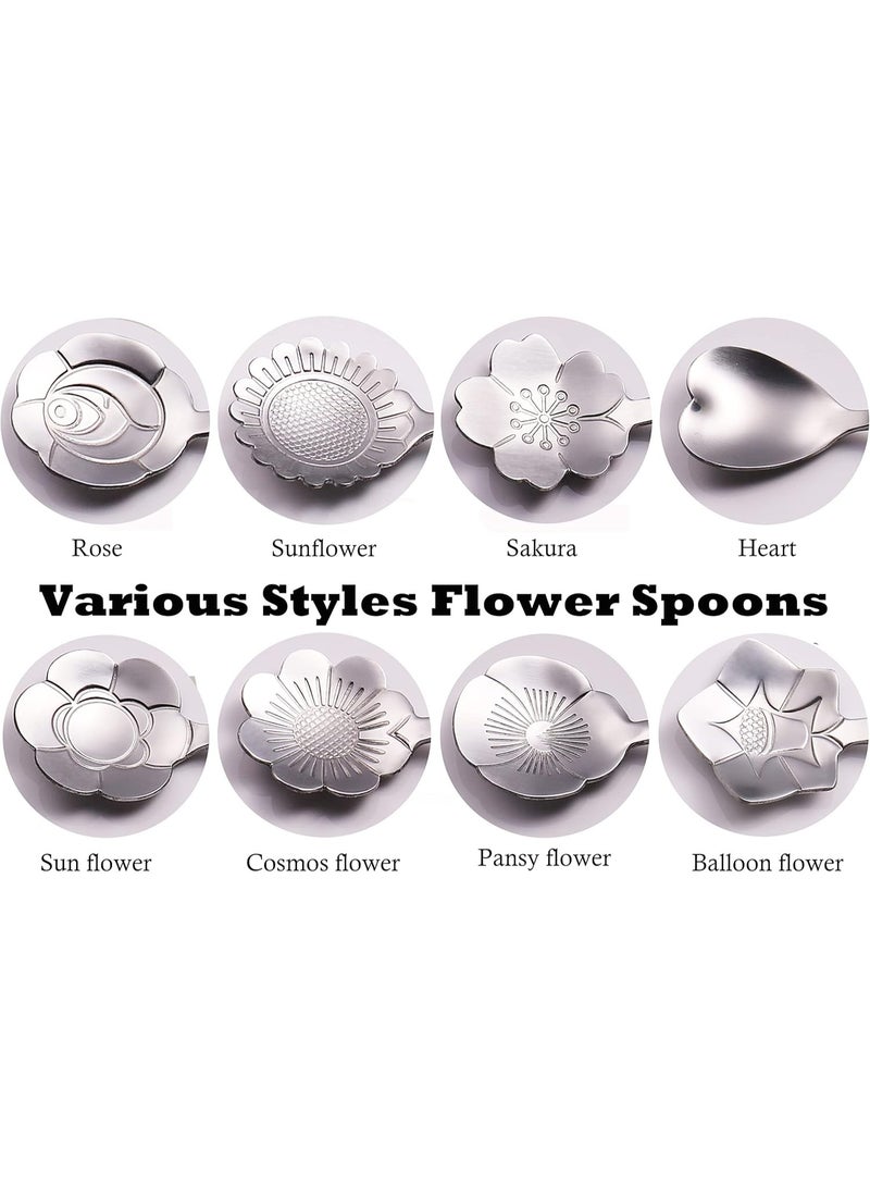 ESRISE 9 Pcs Flower Spoon Coffee Teaspoon Set, ESRISE Stainless Steel Tea Spoon for Tea Party Decorations (Silver) - Image 4