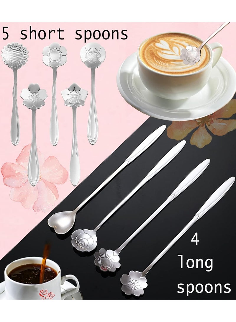 ESRISE 9 Pcs Flower Spoon Coffee Teaspoon Set, ESRISE Stainless Steel Tea Spoon for Tea Party Decorations (Silver) - Image 3
