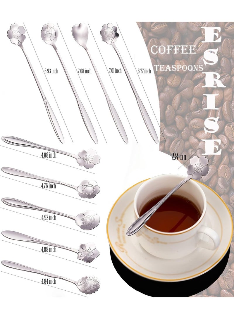 ESRISE 9 Pcs Flower Spoon Coffee Teaspoon Set, ESRISE Stainless Steel Tea Spoon for Tea Party Decorations (Silver) - Image 2