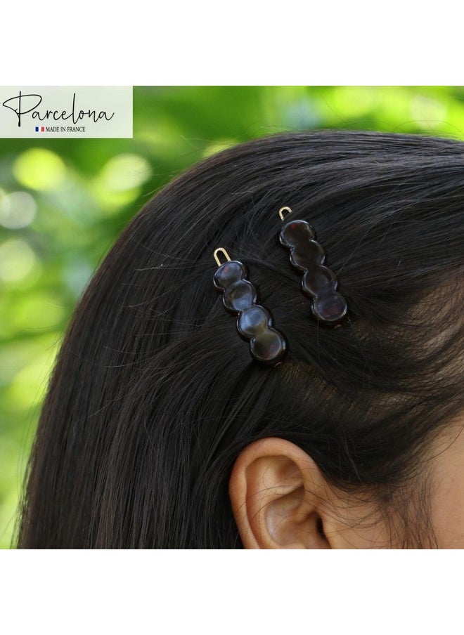 Parcelona French Circle Scallop Tortoise Shell Brown Small 1 1/2” Celluloid Set Of 4 Side Slide In Hair Clip Barrettes For Women And Girls  - Image 3