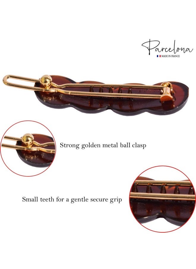 Parcelona French Circle Scallop Tortoise Shell Brown Small 1 1/2” Celluloid Set Of 4 Side Slide In Hair Clip Barrettes For Women And Girls  - Image 4