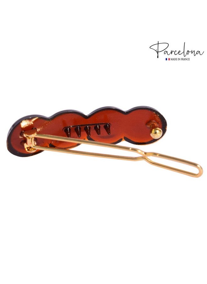 Parcelona French Circle Scallop Tortoise Shell Brown Small 1 1/2” Celluloid Set Of 4 Side Slide In Hair Clip Barrettes For Women And Girls  - Image 5