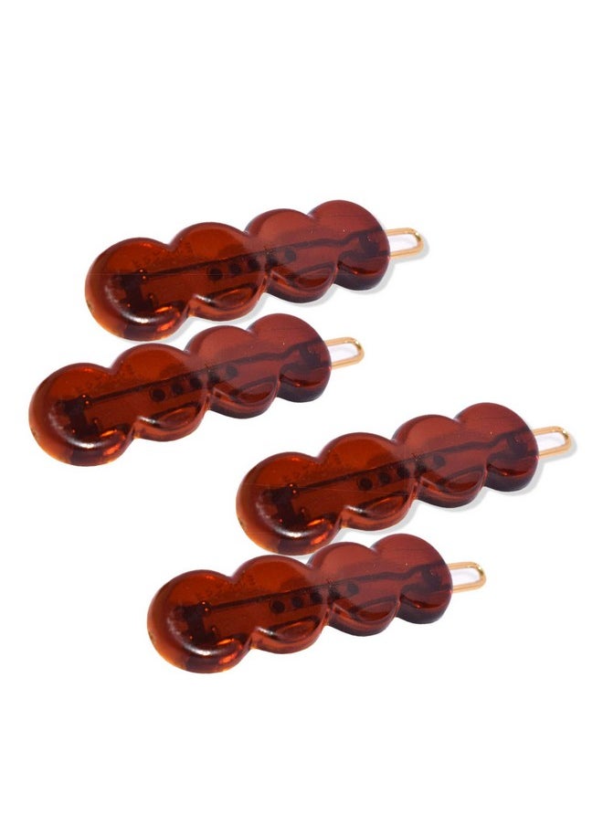 Parcelona French Circle Scallop Tortoise Shell Brown Small 1 1/2” Celluloid Set Of 4 Side Slide In Hair Clip Barrettes For Women And Girls  - Image 2