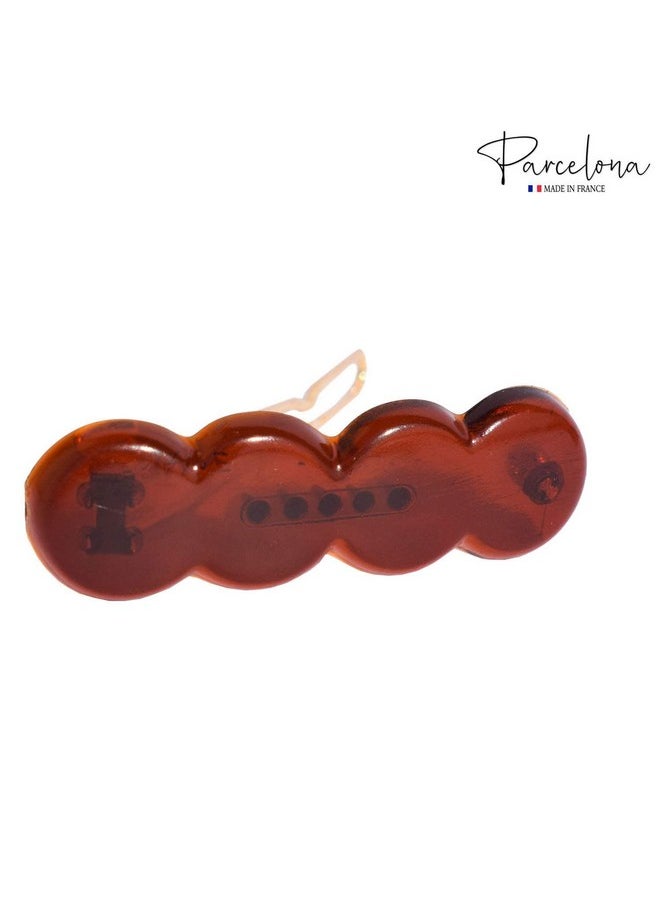 Parcelona - French Circle Scallop Tortoise Shell Brown Small 1 1/2” Celluloid Set Of 4 Side Slide In Hair Clip Barrettes For Women And Girls - Image 1