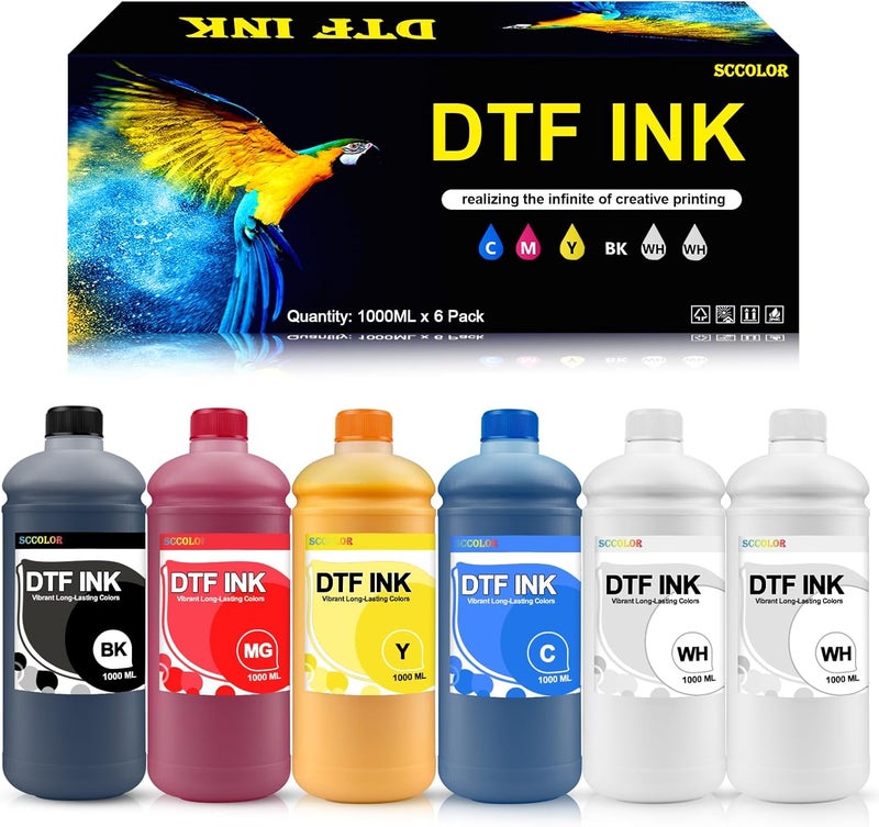 SPLENDIDCOLOR DTF INK Combo Pack 1000ML-Premium Direct-to-Film Transfer Ink for PET Film Compatible for Printheads L1800 L805 R1390 4720 I3200 XP600 DX7 DX5 5113(2 White,1 Black,1 Cyan,1 Magenta,1 Yellow) - Image 1