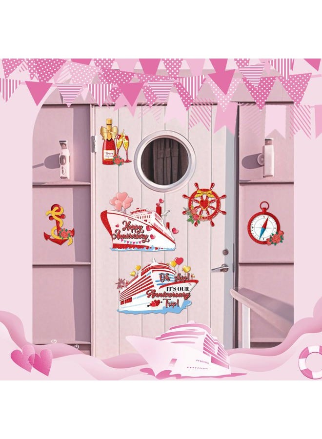 Dazoratix Anniversary Cruise Door Magnets - 7 Pcs Happy Red and Gold Ship Cabin Magnetic Stickers Anchor Stateroom Accessories Wedding Party Carnival Holiday Fridge Decal Refrigerator Car Garage Decor - Image 3