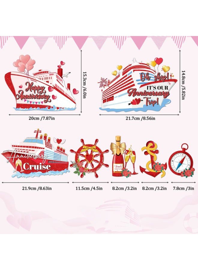 Dazoratix Anniversary Cruise Door Magnets - 7 Pcs Happy Red and Gold Ship Cabin Magnetic Stickers Anchor Stateroom Accessories Wedding Party Carnival Holiday Fridge Decal Refrigerator Car Garage Decor - Image 2
