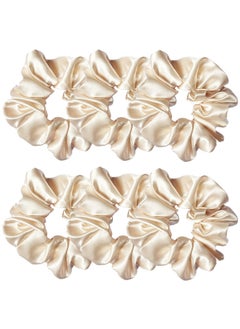 Sufermoe 6 Pcs Satin Silk Scrunchies Soft Hair Ties Fashion Hair Bands Bow Ropes Elastic Ponytail Holders for Women and Girls 45 Inch Beige 
