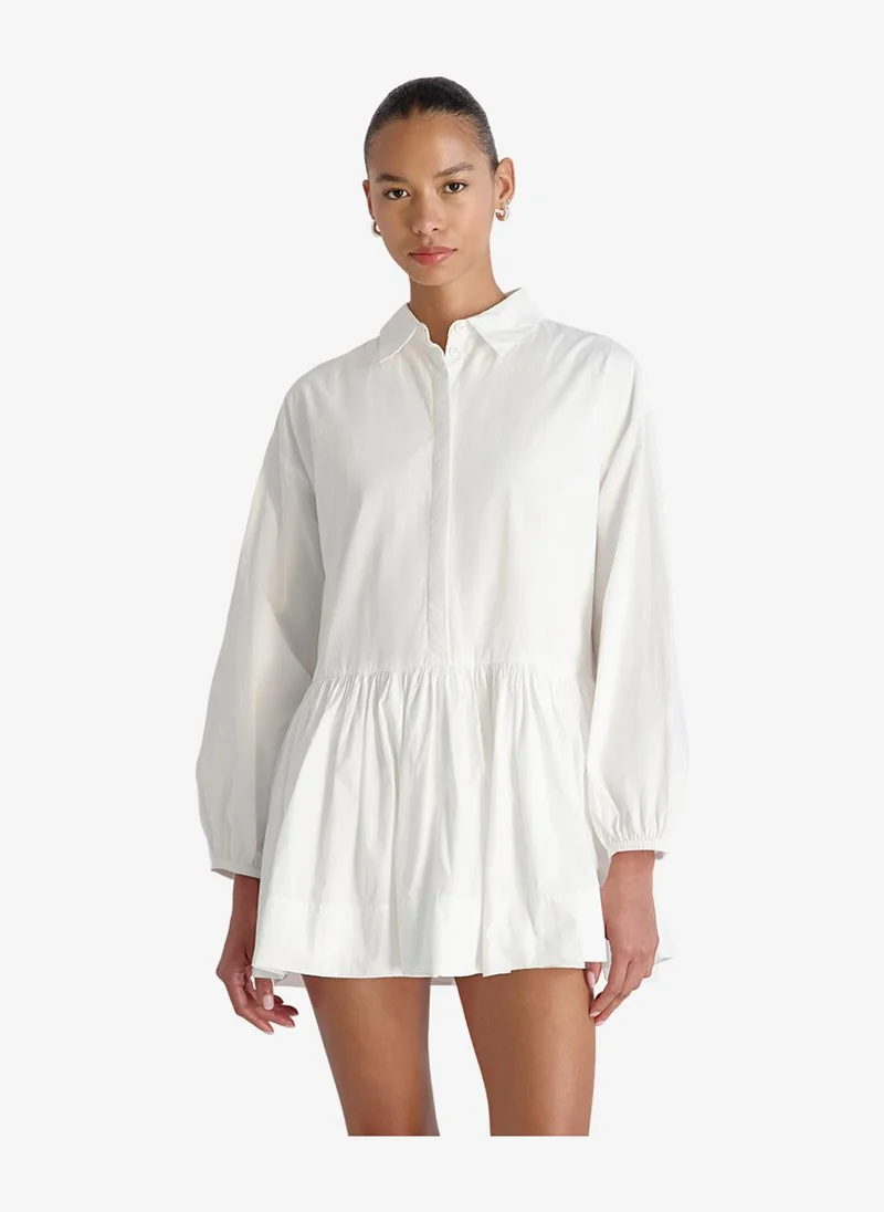 فرنش كونكشن Women's Summer White Cambria Ctn Flr Mini Ls Dress