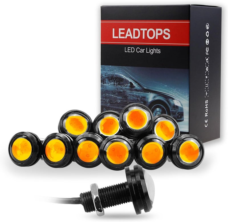 LEADTOPS 10Pcs 18mm 12V Eagle Eye LED Car Fog DRL Daytime Running Light Backup Reverse Tail Rock Lights Small bulb (Yellow, Black Case) - Image 1