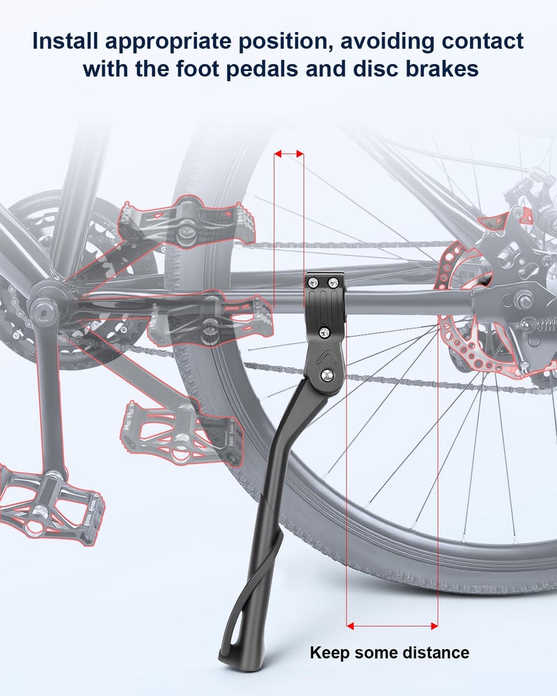 WSDCAM Bike Kickstand for Adult Bike, Adjustable Rear Side Bike Kick Stand for 24”-29" for Bicycles, Aluminum Alloy Sturdy Non-Slip Wider Base Stands For Mountain Bikes, Road Bikes, Cargo bicycle etc. - Image 5