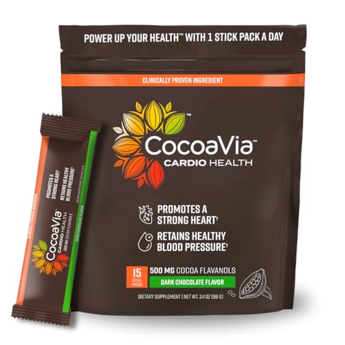 CocoaVia Cardio Health Cocoa Powder, 15 Single Serve Sticks, 500mg Cocoa Flavanols, Support Heart Health, Boost Nitric Oxide, Improve Circulation, Energy, Preworkout, Travel-Friendly, Vegan, Cacao - Image 1