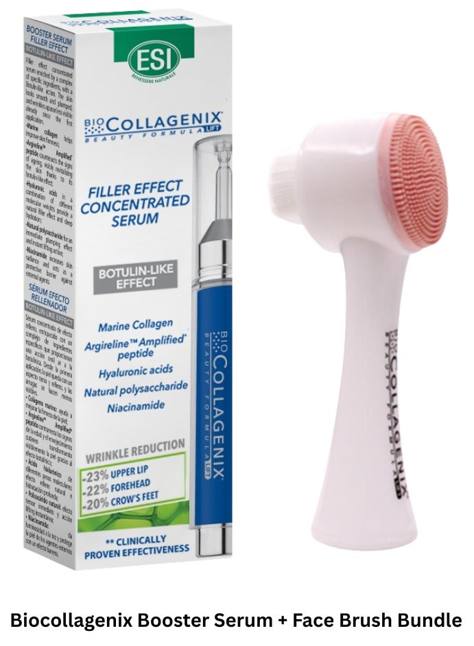 ESI Biocollagenix Anti-Aging Serum with Marine Collagen, Argireline Peptide & Hyaluronic Acid | Deep Hydration, Lifting & Wrinkle Care | Includes Facial Cleansing Brush for Smooth Skin & Pore Care | Anti-Dark Spot & Fine Lines - Image 1