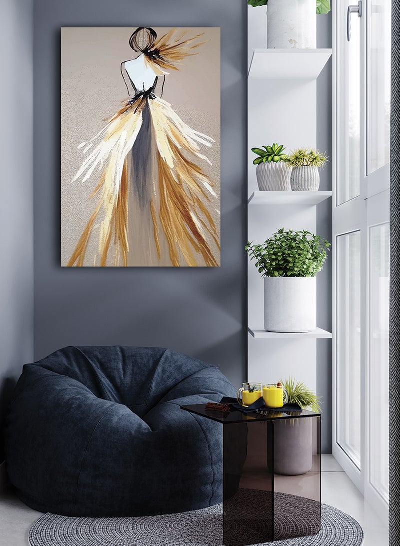 لوحة كانفاس على إطار خشبي بتصميم فتاة مع فستان ذهبى - Image 3