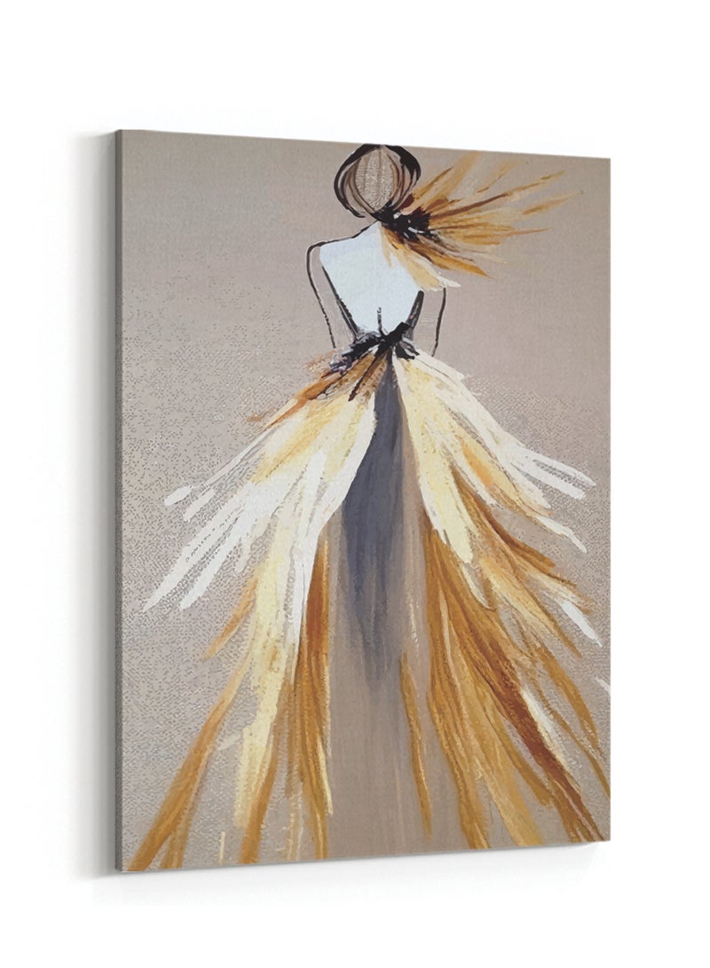 لوحة كانفاس على إطار خشبي بتصميم فتاة مع فستان ذهبى - Image 4