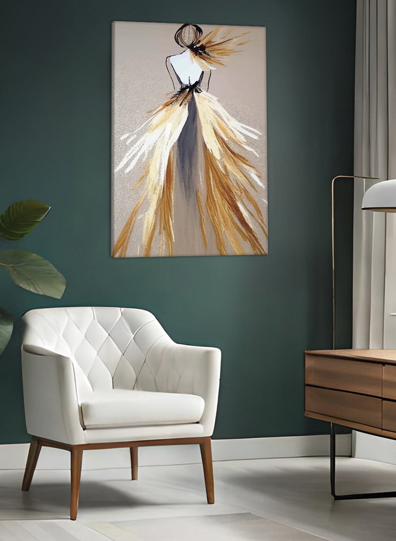 لوحة كانفاس على إطار خشبي بتصميم فتاة مع فستان ذهبى - Image 2