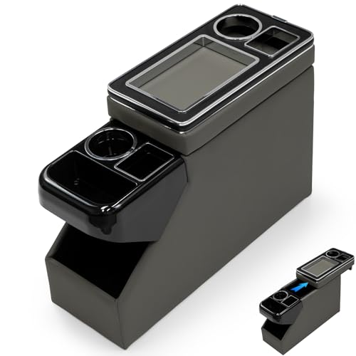 QKVCX Center Console Between Seat Organizer for Minivans, SUVs, with Key Holder & Cup Holders,Phone Storage for Minivan &SUVs, Middle Van Floor Console Organizer Storage Box- Gray - Image 1